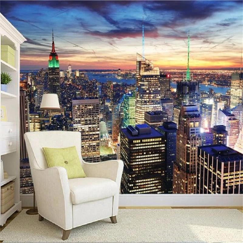 3d обои на заказ фото нетканые росписи Красивые стикеры Нью Йорк Ночная Настенная