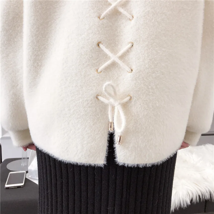 Autumn Winter Mink Cashmere Cardigan Hooded Coat Sweater Women Fashion Button Casual Sweaters Thick Warm Outerwear Female |