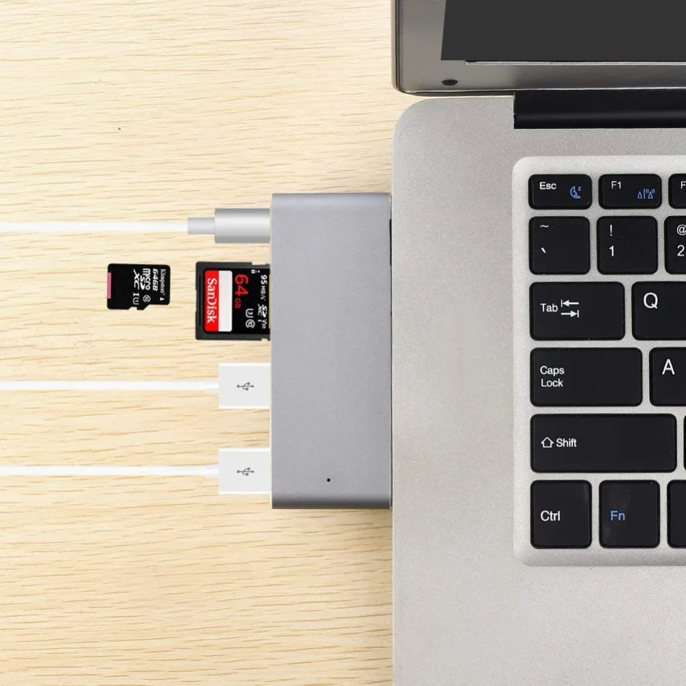 Usb-концентратор C двойной адаптер Leadzoe Type с 1 зарядным портом и разъемом SD/Micro SD/TF