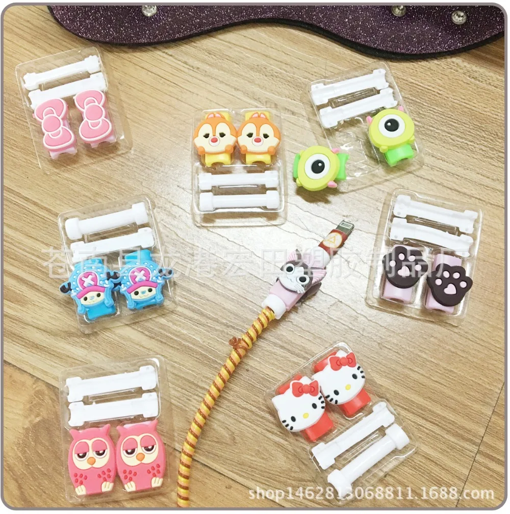 Двухсторонний мультяшный USB кабель защита для наушников телефона кабеля