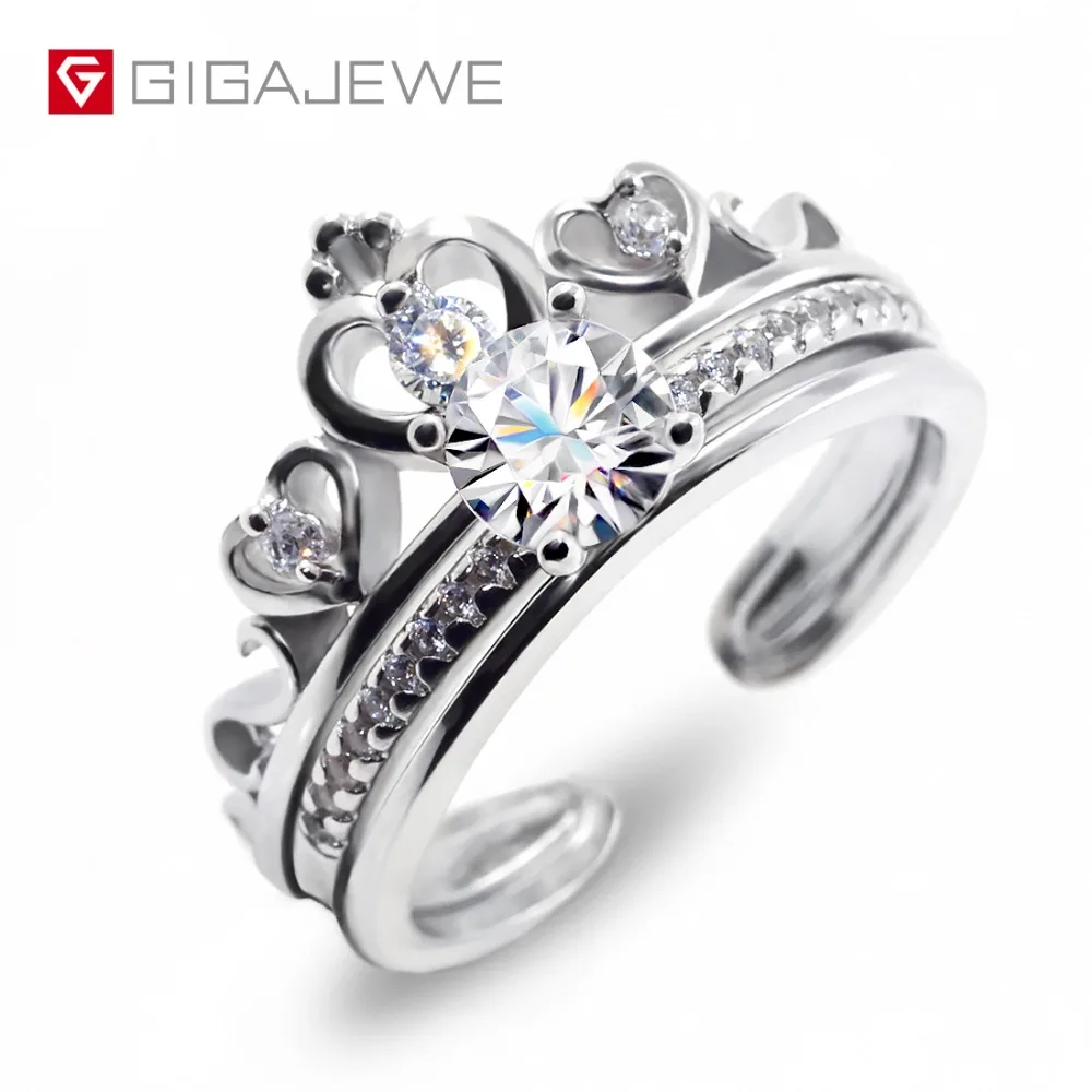 GIGAJEWE Moissanite кольцо 0.6ct 5,5 мм круглая огранка F цвет 925 серебро золото многослойное покрытие модный символ любви подарок подруге