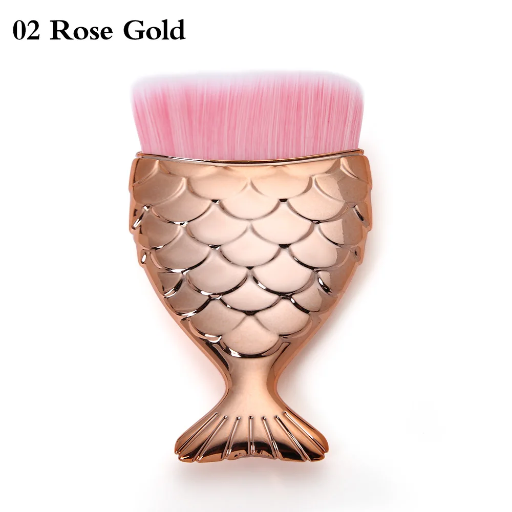 02 Rose Gold 1 шт. модные косметические чешуя Русалки кисти для макияжа косметический рыбий хвост Пудра основа для лица кисти для румян набор de maquiagem - Handle Color: 02 Rose Gold