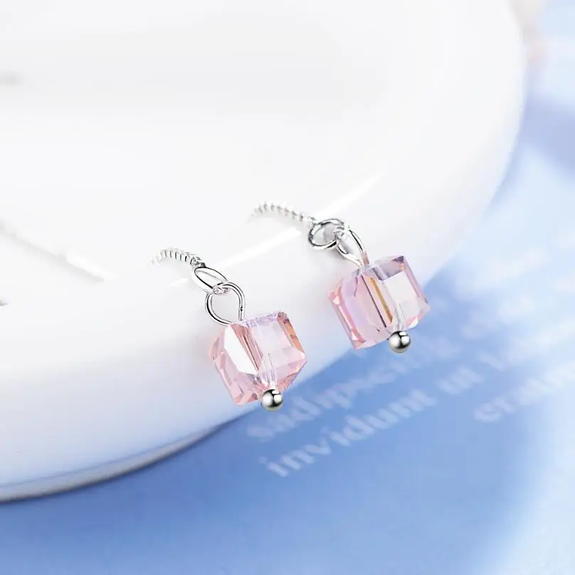 

New Square Crystal Ear Line long Earrings For Women Trend Creative 925 Sterling Silver Jewelry Party Gift Oorbellen SAE175