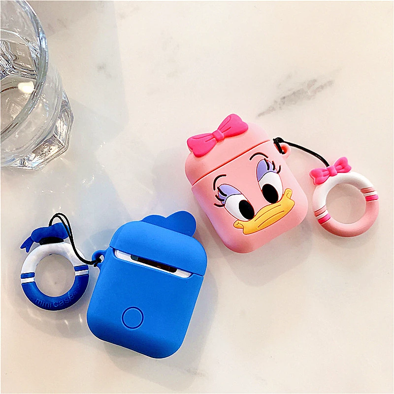 Силиконовый чехол для наушников с мультяшным рисунком Apple AirPods беспроводной