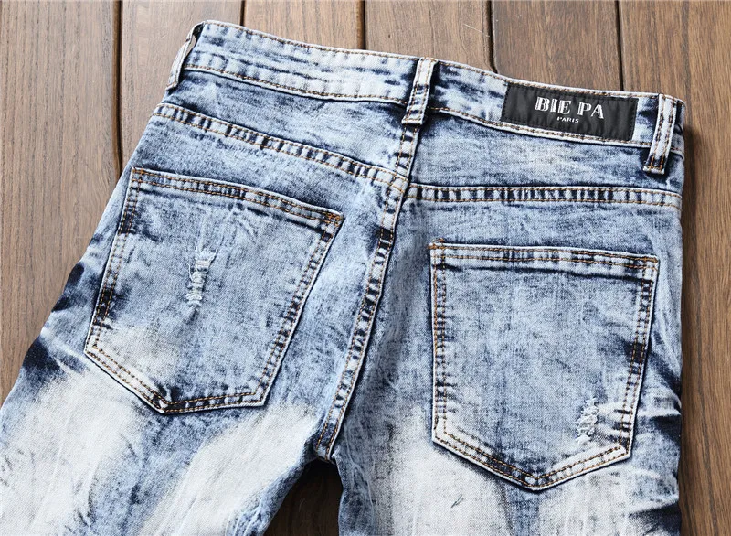 2017 new brand Men's Zipper Jeans Men Slim Fit Straight Moto Punk Dark Long Designer Nightclubs Mens Pleated Blue Pants | Мужская