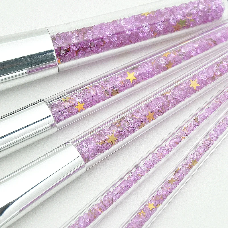 Purple Crystal Makeup Brush Set Diamond Handle with bling stars Unicorn Glitter Brushes Powder Eyebrow Lip Beauty Tools | Красота и