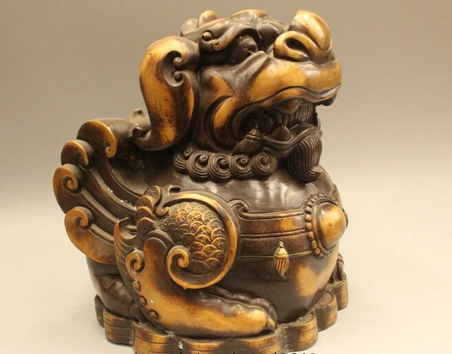 11 &quotКитайский Народный Латунь Богатство Fly Единорог Зверь Статуя Медь сад Латуни