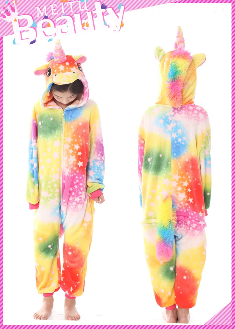 Kigurumi Onesie/Детские пижамы с пандой; детские комбинезоны единорог с рисунками животных; зимняя одежда для сна для мальчиков и девочек; детская пижама