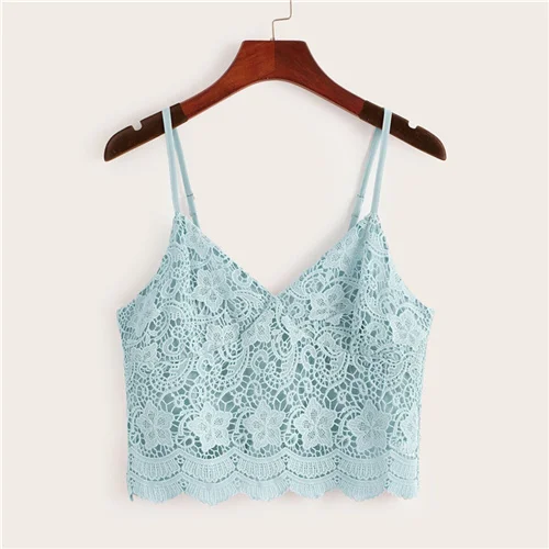 Синий Dotfashion однотонный гипюровый кружевной короткий топ на молнии сзади, женские летние топы, одежда, повседневный жилет, Женская богемная майка с гребешком - Цвет: Синий