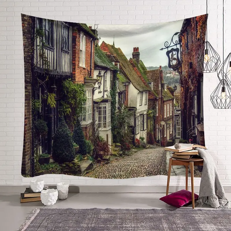 digital printing European street look tapestry scenery wall hanging tapiz nordic dorm house decorative carpet 150*130cm blanket