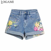 logami bird flower embroidery denim shorts womens casual summer jean shorts new arrival