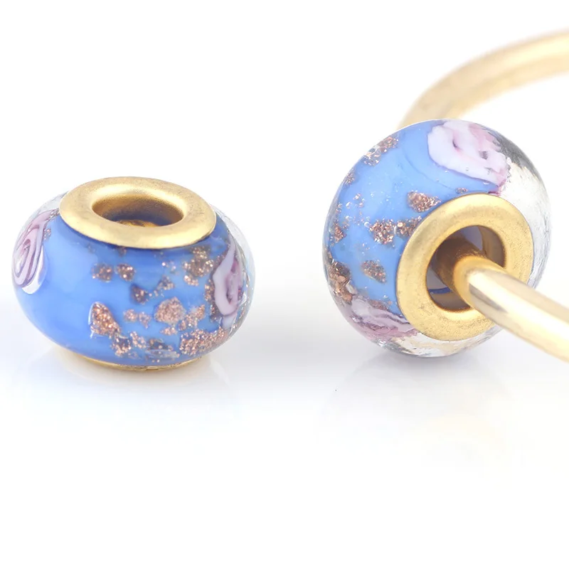 10 шт. в партии золотистые стеклянные бусины круглые цветы рукоделие большое