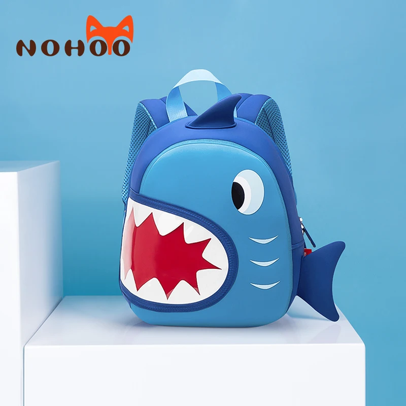 NOHOO, водонепроницаемые школьные сумки, синий, 3D, Акула, Детский рюкзак, Мультяшные животные, детские школьные сумки для девочек, мальчиков, сумка для малышей
