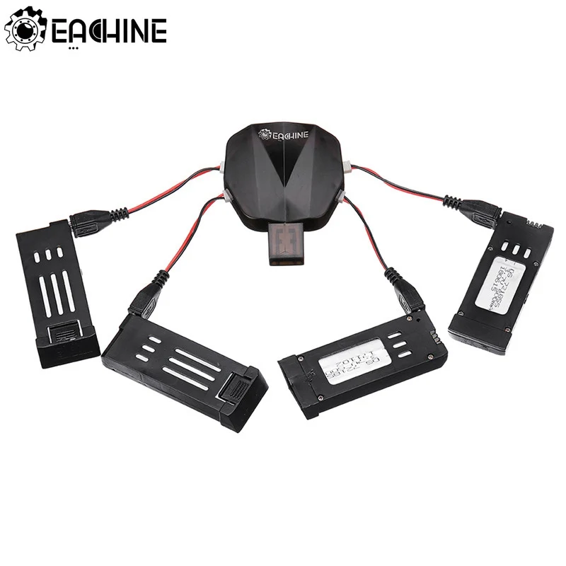 Eachine 4 в 1 взаимный обмен данными между компьютером и периферийными устройствами Зарядное устройство с 4 шт. 3,7 V 500 мА/ч, Перезаряжаемые Lipo шнур для зарядки батареи для E58 E010 X5C H107L