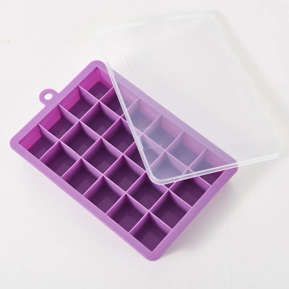 Purple 24 with Lid 10-24 Сетки Пищевой Силиконовый поднос для льда фруктовый лед производитель кубиков DIY креативная маленькая форма для льда квадратная форма кухонные аксессуары - Цвет: Purple 24 with Lid