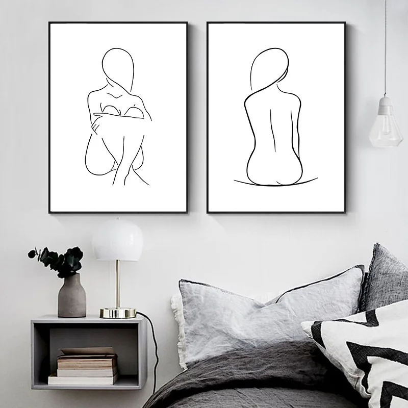 Абстрактный женский силуэт на холсте для домашнего декора в стиле скандинавской живописи. Минималистические постеры и печати для гостиной.