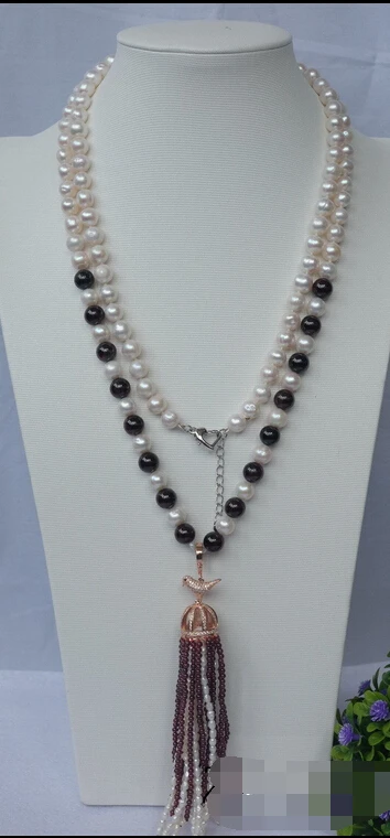 Ожерелье с подвеской из натурального белого жемчуга и граната 40 дюймов новинка