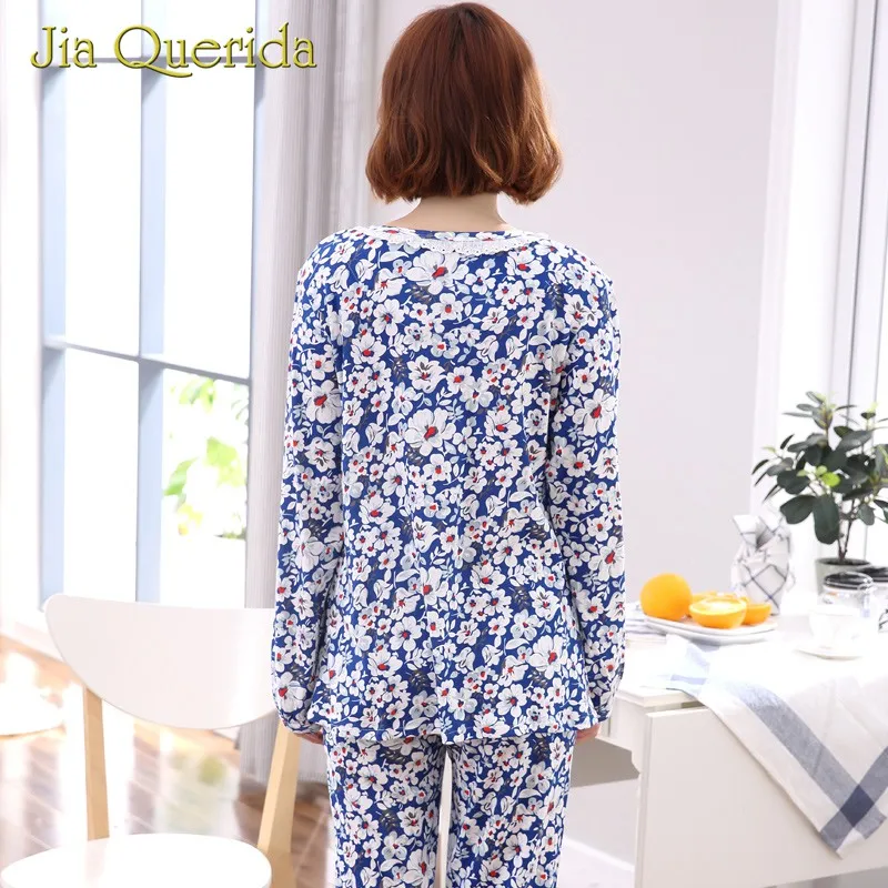 Домашняя одежда осень зима пижамы для женщин кардиган размера плюс синий