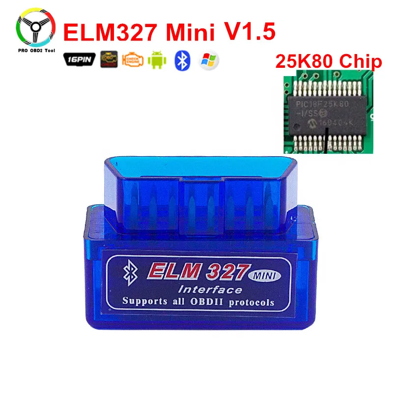 Синий Супер Мини ELM327 V1.5 Диагностический сканер PIC18F25K80 чип 12 языков работает мульти-автомобили ELM 327 OBD2 CAN-BUS диагностический инструмент - Цвет: Синий