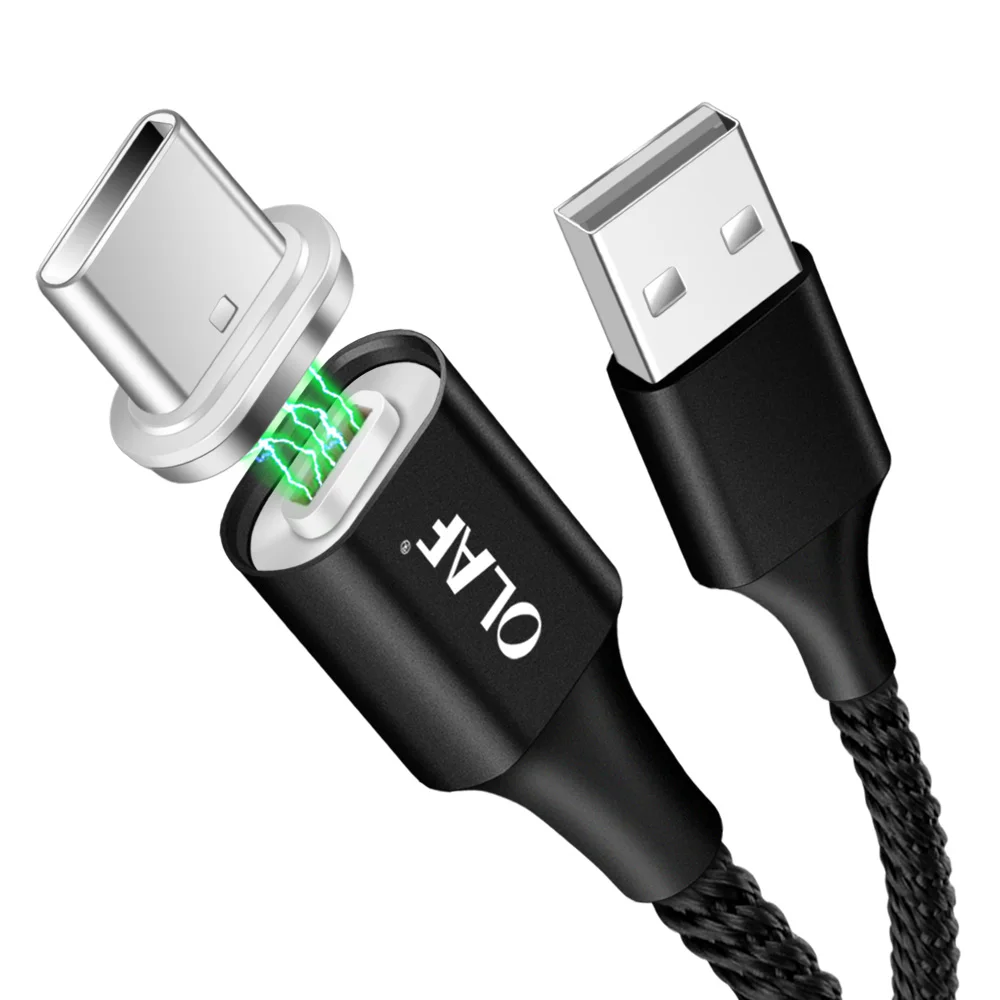 Магнитный зарядный кабель OLAF 1 м USB C со светодиодной подсветкой для Samsung Huawei P20 Pro