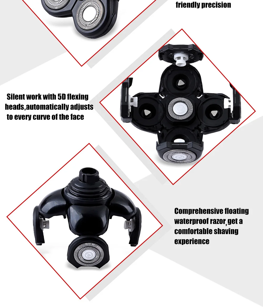 Сменные плавающие головки Kemei KM-5886 5D для моющихся электробритв