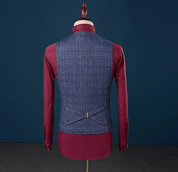 Куртка+ брюки+ жилет Мужская небольшая решётка костюм Slim Fit Мода Досуг свадебное платье костюмы мужские пальто для делового человека пиджак для костюма