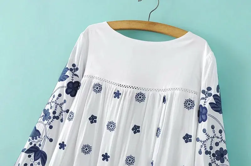 Ladies' Embroidered Peasant Tunic Top Relaxed Fit Blouse Boho Hippie Mexican Loose |