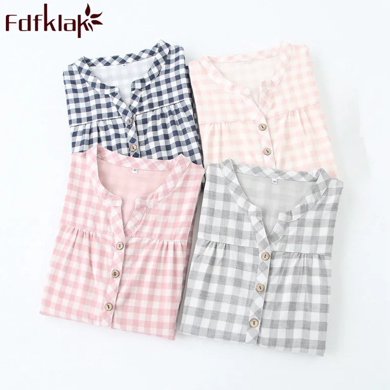 Весна-лето 2020 хлопковая клетчатая ночная рубашка пикантная Пижама для женщин