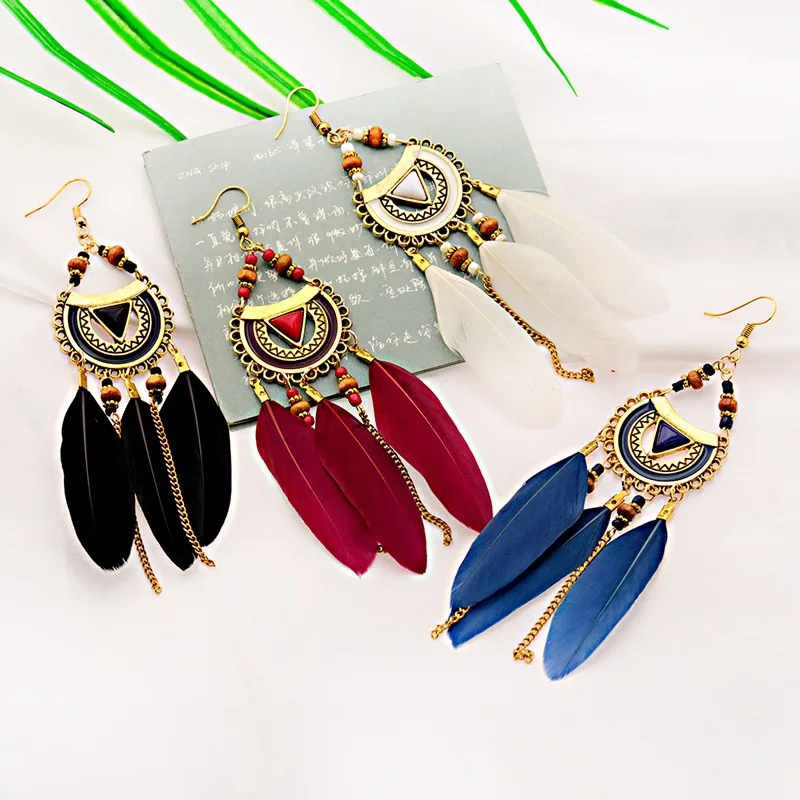 Этнические 2019 длинные серьги с кисточками и черными перьями для женщин большие