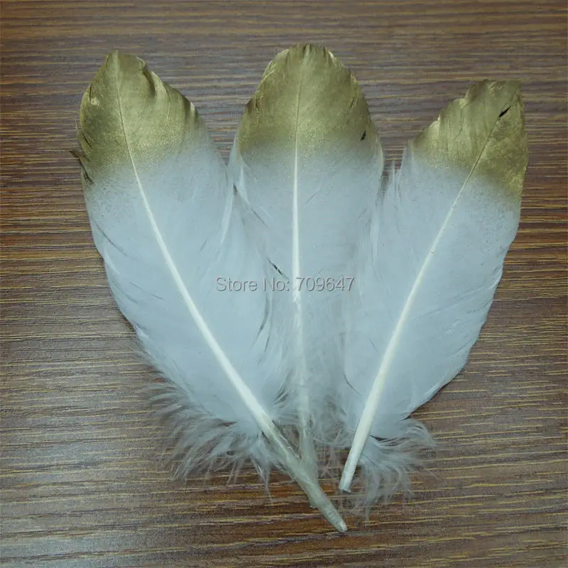 

Plume!Gold Dipped White feathers, GOOSE feathers with Gold Tips loose painted for millinery, crafts, wedding/13-20cm long,50pcs