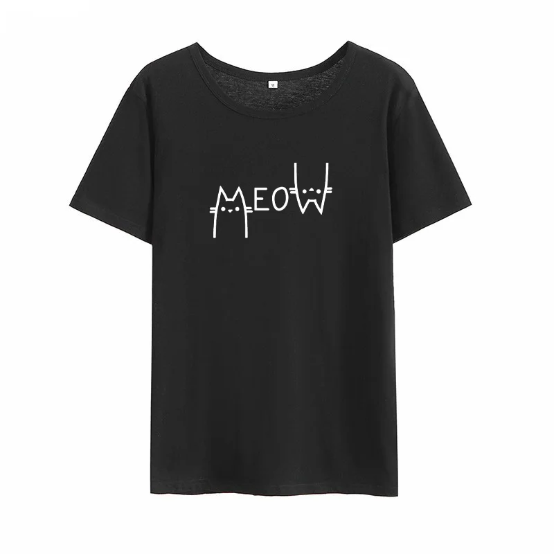 Футболка с принтом MEOW Женская хлопковая забавная Harajuku женские топы Винтажная
