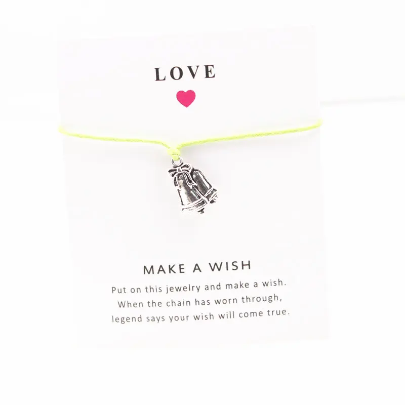 Серебряный колокольчик регулируемые браслеты с надписью Wish Card цепочка для