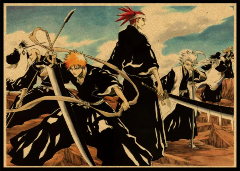 BLEACH Kurosaki ichigo Kuchiki Rukia стикер на стену плакат из крафт-бумаги японского аниме 42*30 см без рамки