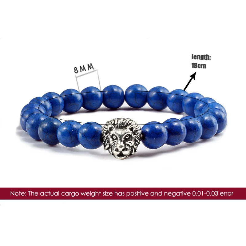 Fashion Lion Head Bracelet Buddha Beads Bracelets Bangles Charm Dark Blue Colour Natural Stone Yoga Bangle Jewelry For Women Men | Украшения