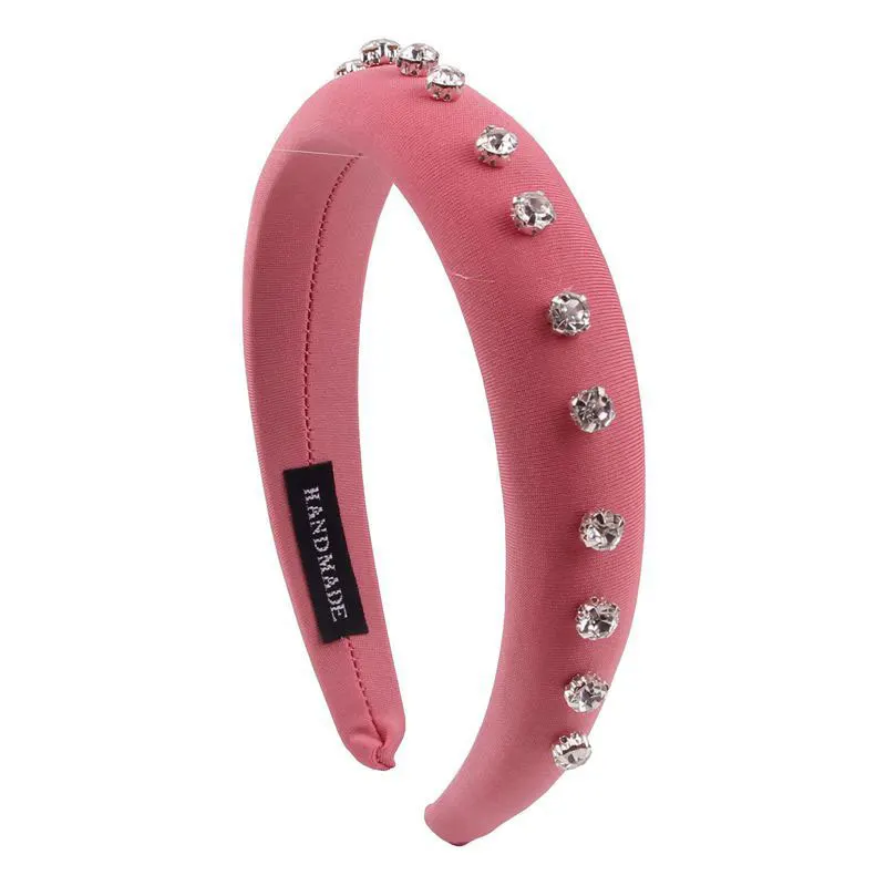03 pink Fioday, украшенные кристаллами, 3 см, ширина 1,5 см, толстые повязки на голову, черные, с заклепками, молочный шелк, повязки на голову для женщин, искусственные жемчужные обручи для волос, женские - Цвет: 03 pink