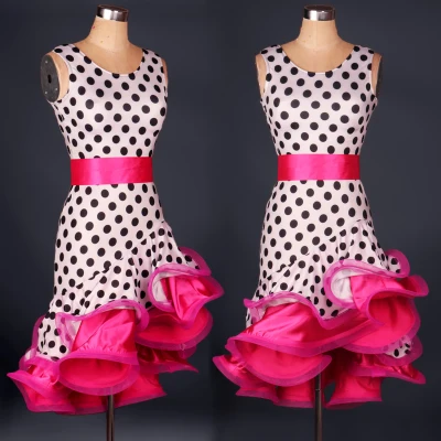 

custom custmize polka dot spiral fishbone latin Rumba cha cha salsa tango one-piece dance dress competition wear S-XXXL