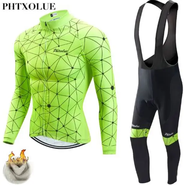 Jerseys and Bib Pant Phtxolue зима термальность флис Велоспорт Комплект велосипедная одежда горный велосипед велосипедный спорт Костюмы Джерси Майо Ropa Ciclismo Invierno - Цвет: Jerseys and Bib Pant