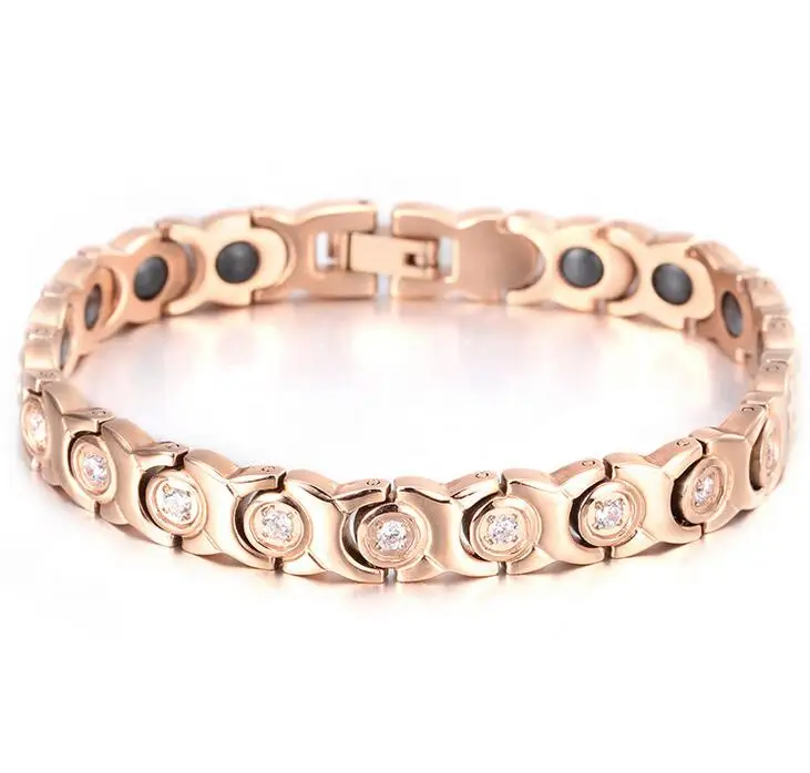 Женский браслет из нержавеющей стали под розовое золото с кристаллами|chain