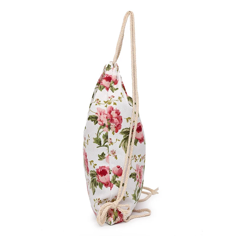 18PCS / LOT Fashion Flower Drawstring Bags Canvas Women Shopping Backpack Travel Portable Multifunctional Reusable Bag Wholesale | Багаж и