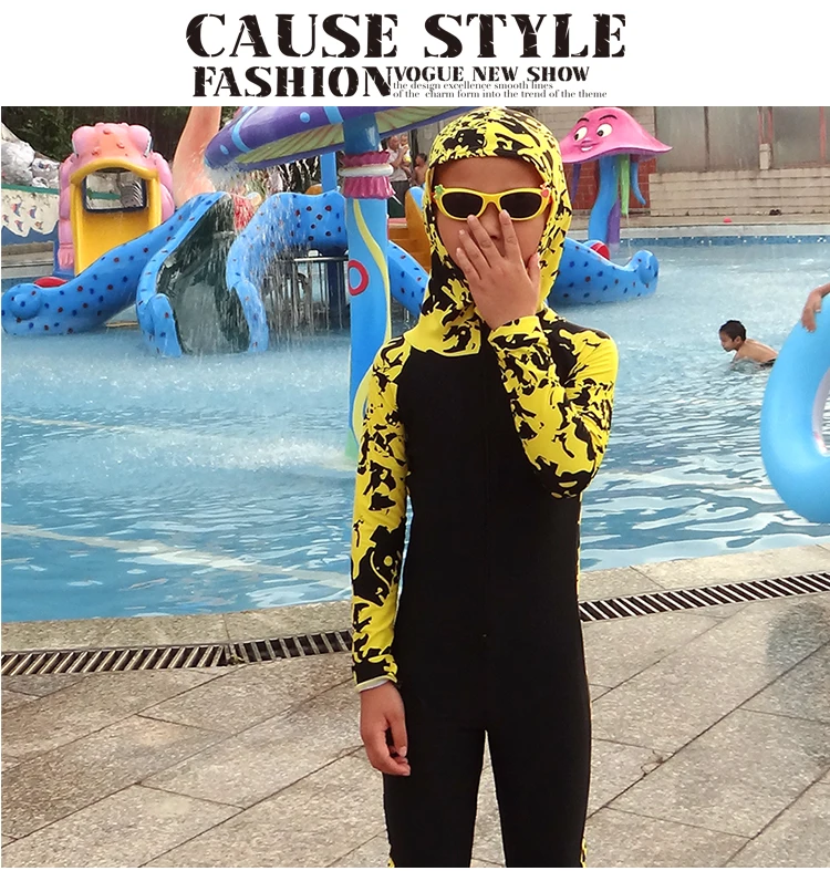 Детский цветочный купальник для дайвинга с капюшоном и длинными рукавами на все