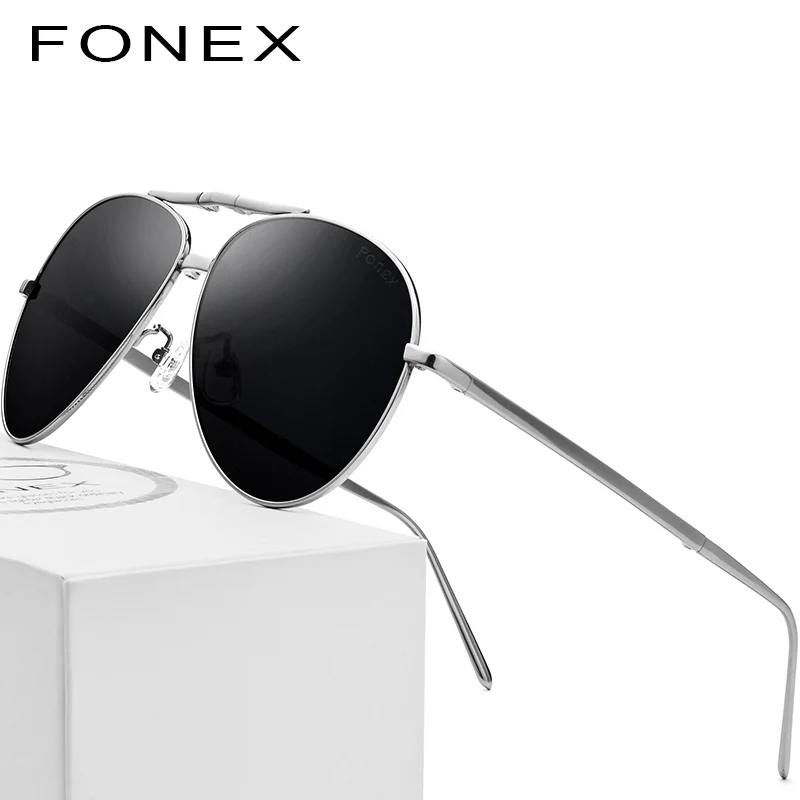 FONEX, чистый титан, поляризационные солнцезащитные очки, мужские, складные, пилот, солнцезащитные очки для мужчин, бренд, дизайнерские, высокое качество, оттенки 838
