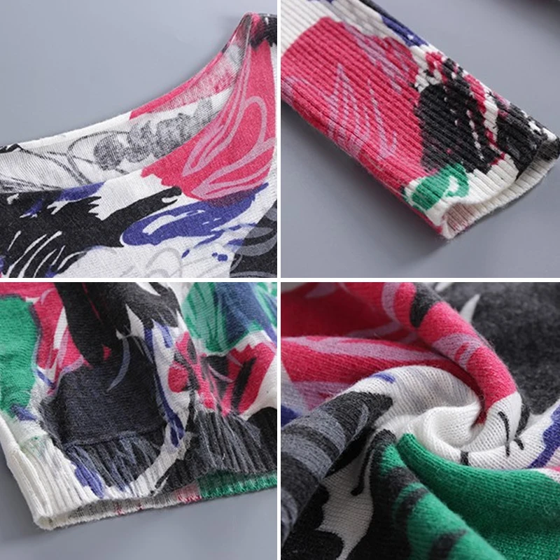 XIKOI Oversize Sweater Women Jumper Fashion Long Batwing Sleeve Pullover Print Slash Neck Pullovers Knitted Sweaters | Женская одежда