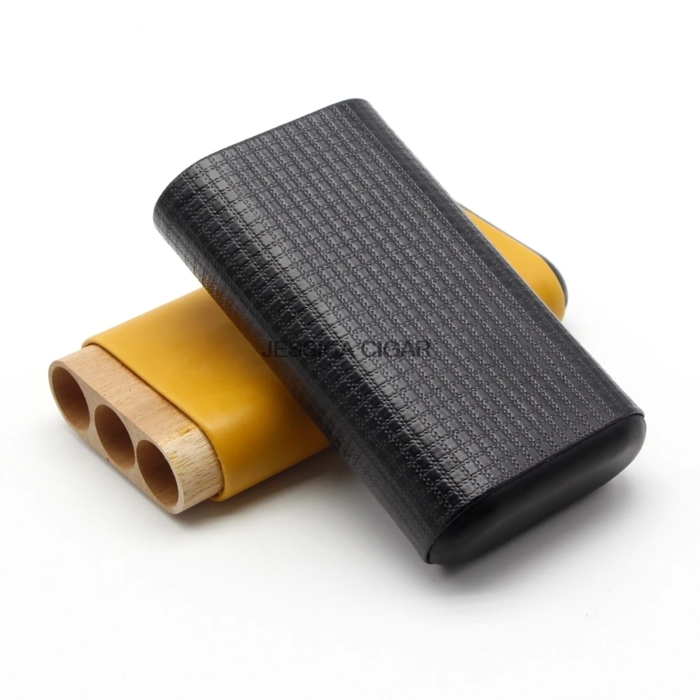 COHIBA Портативный кожа путешествия портсигар держатель три трубки Деревянный