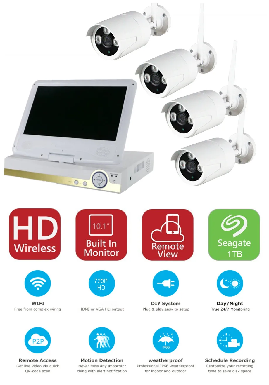 Беспроводная ip камера видеонаблюдения 4 канала 720P HD ИК hdmi 1080P|surveillance ip|surveillance