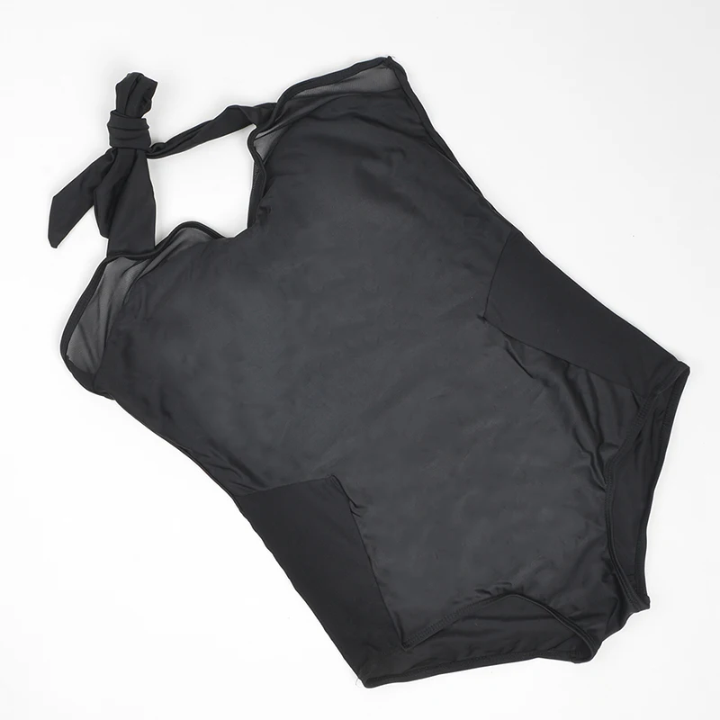 Летний новый черный прозрачный сетчатый купальник женский цельный большой для