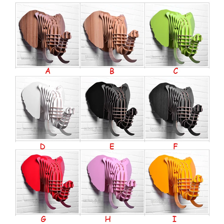 

Creative Wooden Home Furniture Animal Head Wall Hanging Elephant Head Wood Craft For Art Home Wall Decoration IW-WD012 White Red