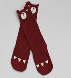Детские носки Хлопковые гольфы для малышей, носки для новорожденных мальчиков и девочек, противоскользящие Длинные Носки с рисунком лисы, носки с мультяшным животным для малышей - Цвет: bear dark red