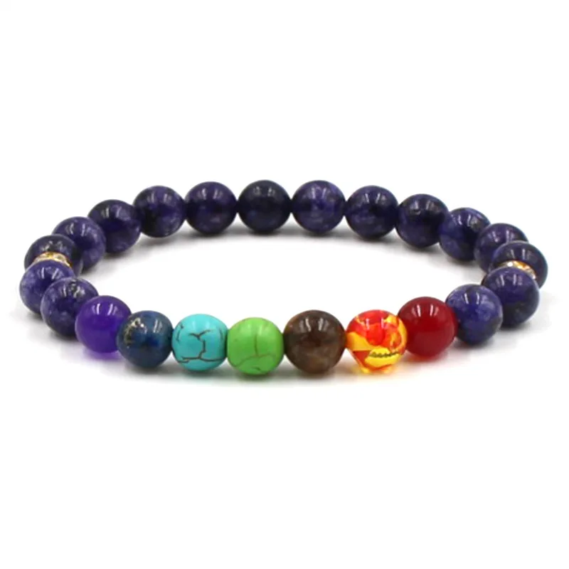 

HOBBORN Classic 7 Chakra Men Lava Healing Balance Beads Reiki Buddha Prayer Natural Stone Women Yoga Bracelet Pulsera Cruz Gift