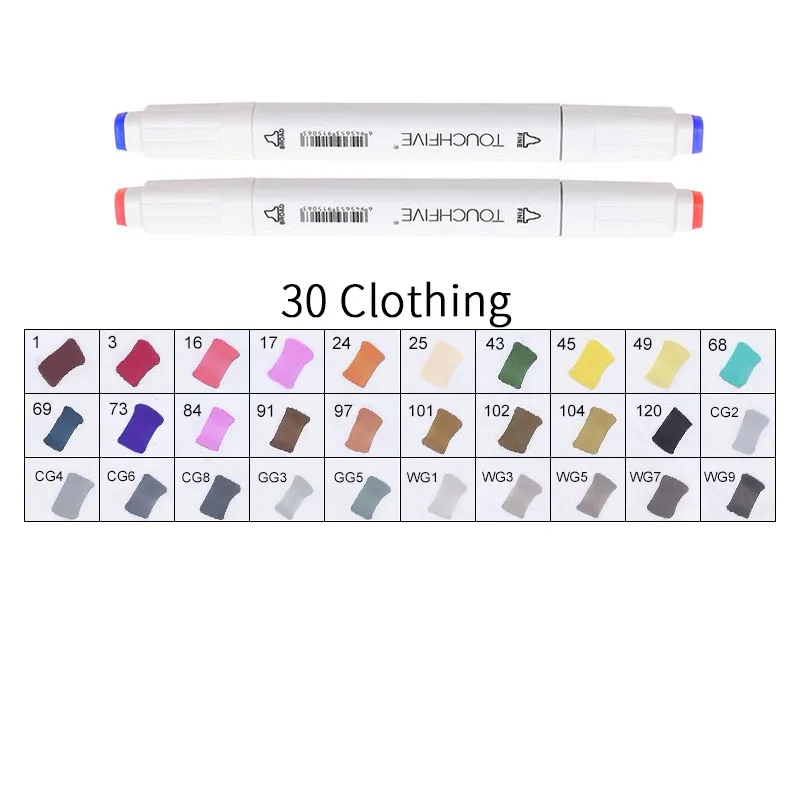 WHITE-30CLOTHING TOUCHFIVE 168 эскиз маркеры кисти ручки набор манга цветные маркеры набор двойная головка художественный поставщик краски ручка маркер для рисования для студентов - Цвет: WHITE-30CLOTHING