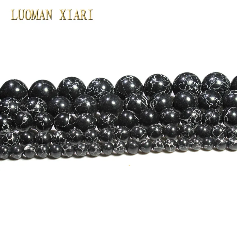 New Black Synthesis Turquoises Stone Round Beads For Jewelry Making DIY Bracelet Necklace Material 4/6/8/10/12 mm Strand 15'' |